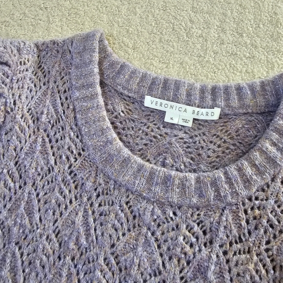 VERONICA BEARD Novah Crew Neck Lavender Puff Shoulder Wool Blend Sweater - Picture 3 of 8
